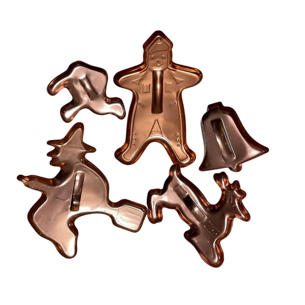 Copper Cookie‎ Cutters Set of Five Bell Camel Witch Gingerbread Man Reindeer